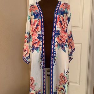 Flying tomato kimono floral coral and blue size L